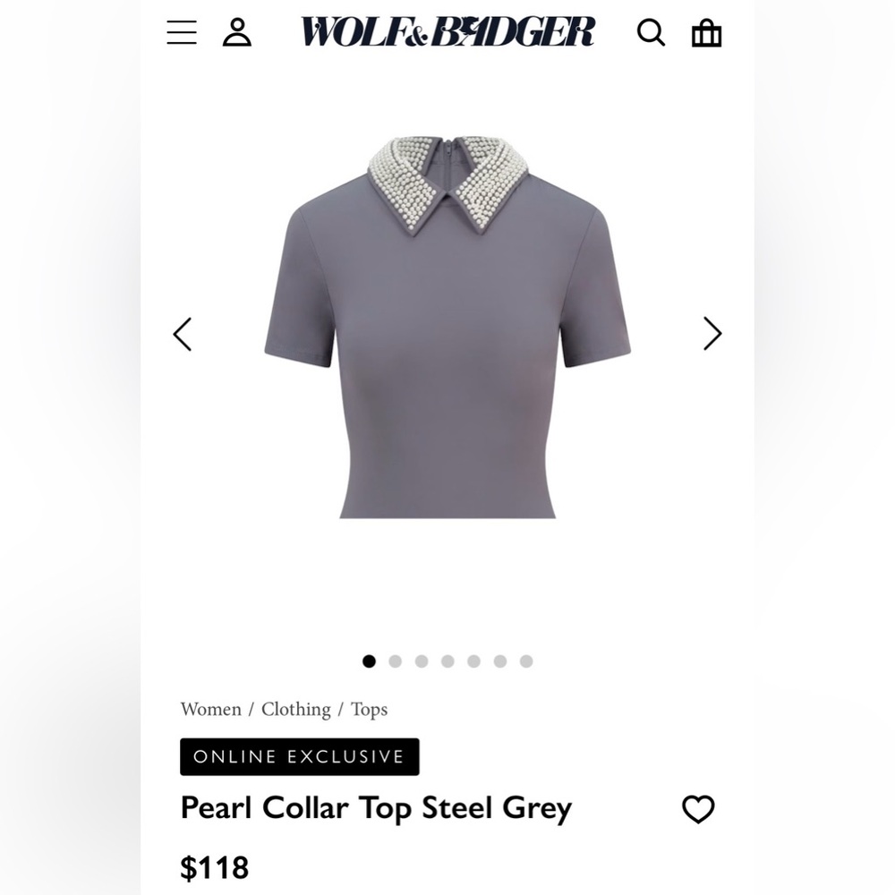 Elegant Steel Grey Top with Pearl Collar